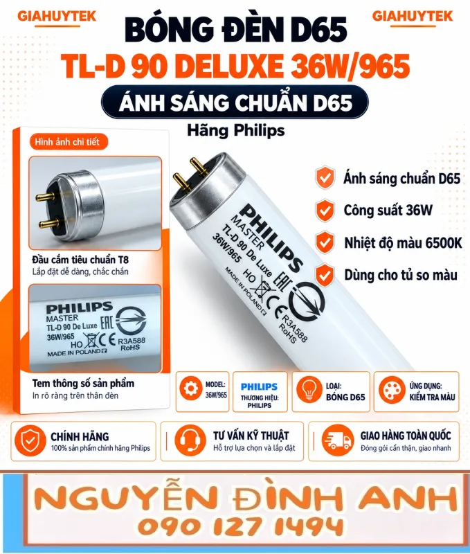 Bóng đèn D65 Philips TL-D 90 De Luxe 36W/965 cho tủ so màu