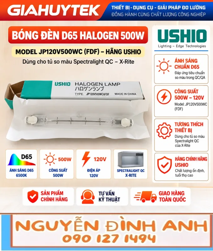 Bóng halogen Ushio FDF JP120V-500WC6 500W 120V cho hệ thống so màu