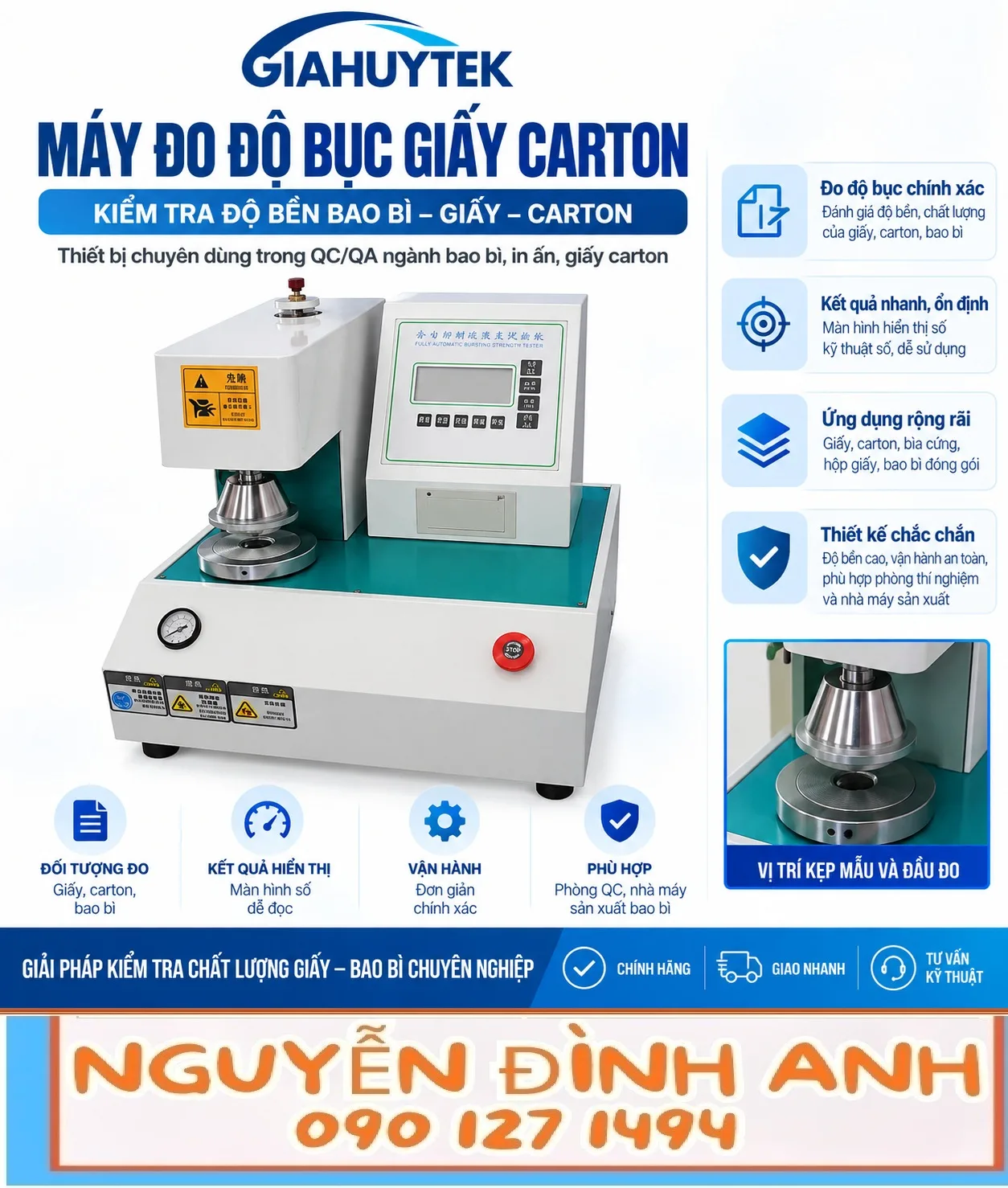 Máy đo độ bục giấy carton – ảnh minh họa hướng dẫn QC-116